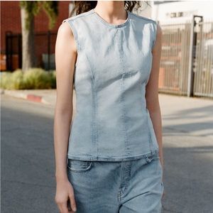 NWT Zara tied denim top open back light blue